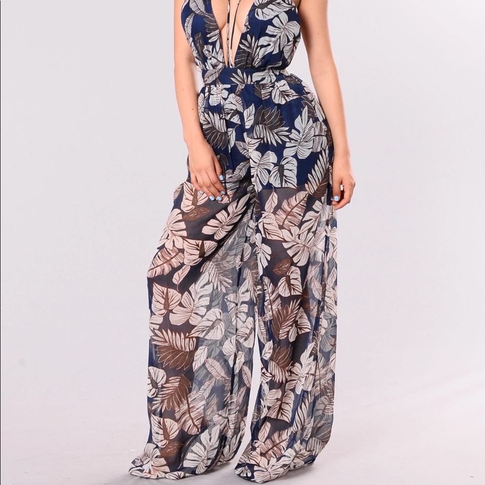Blue floral jumpsuit romper